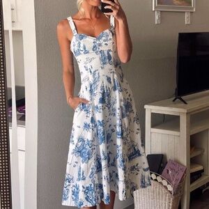 Avec Les Filles Floral Blue and White Dress